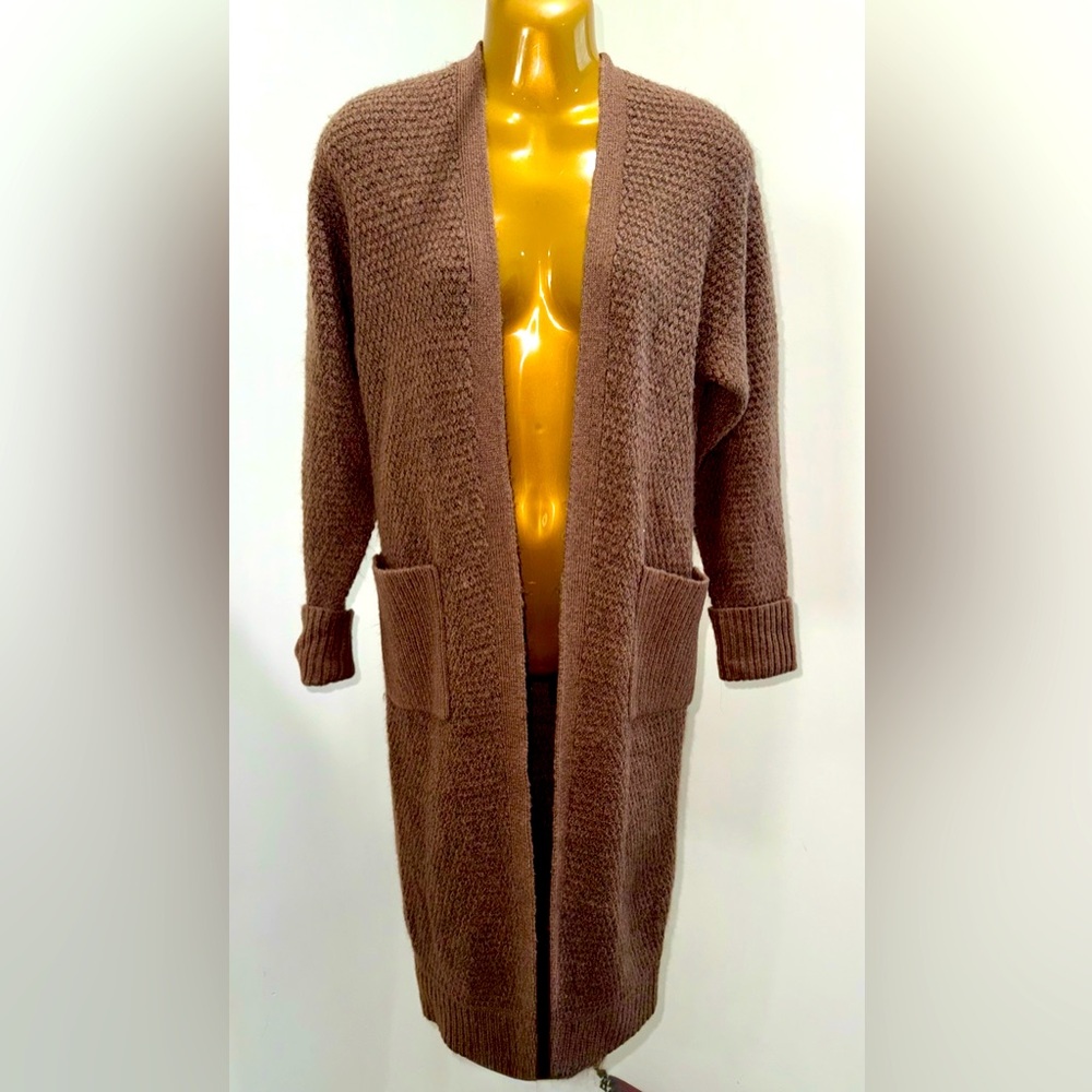 🤎NWT Express Longline Knit Cardigan XXS | Brown Textured Duster with Pockets